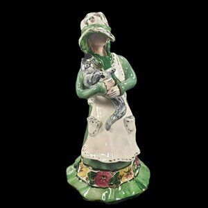Blue Sky Clayworks Heather Goldminc Ashley‎ Gold Trim Gray Cat Girl Figurine Vtg